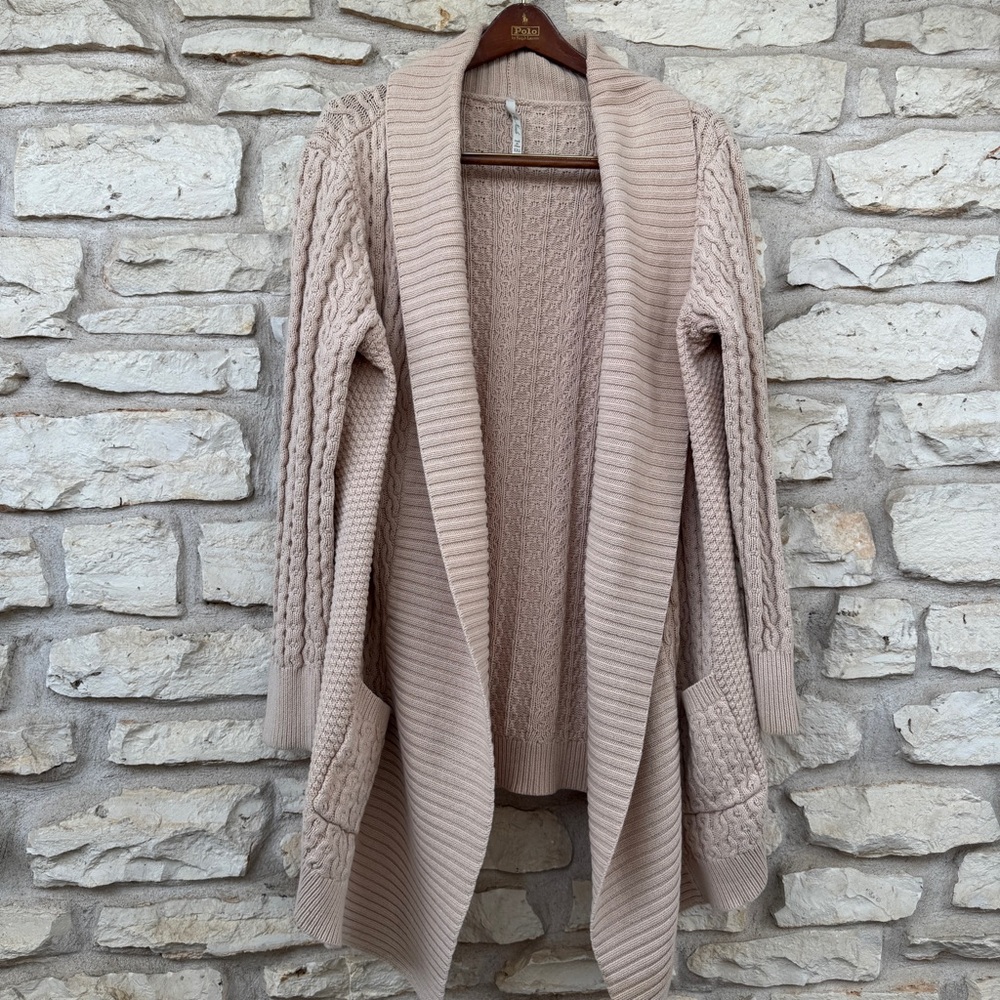 Leo & Nicole Cream Open Front Cardigan Cable Knit XXL